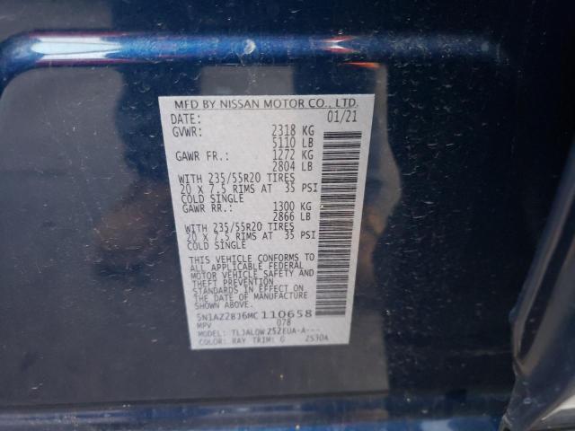 2021 Nissan MURANO SV, VIN 5N1AZ2BJ6MC110658, JAV aukciono nuotrauka 27