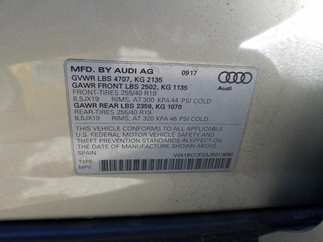 2018 Audi Q3 PREMIUM, VIN WA1BCCFS3JR013696, JAV aukciono nuotrauka 10