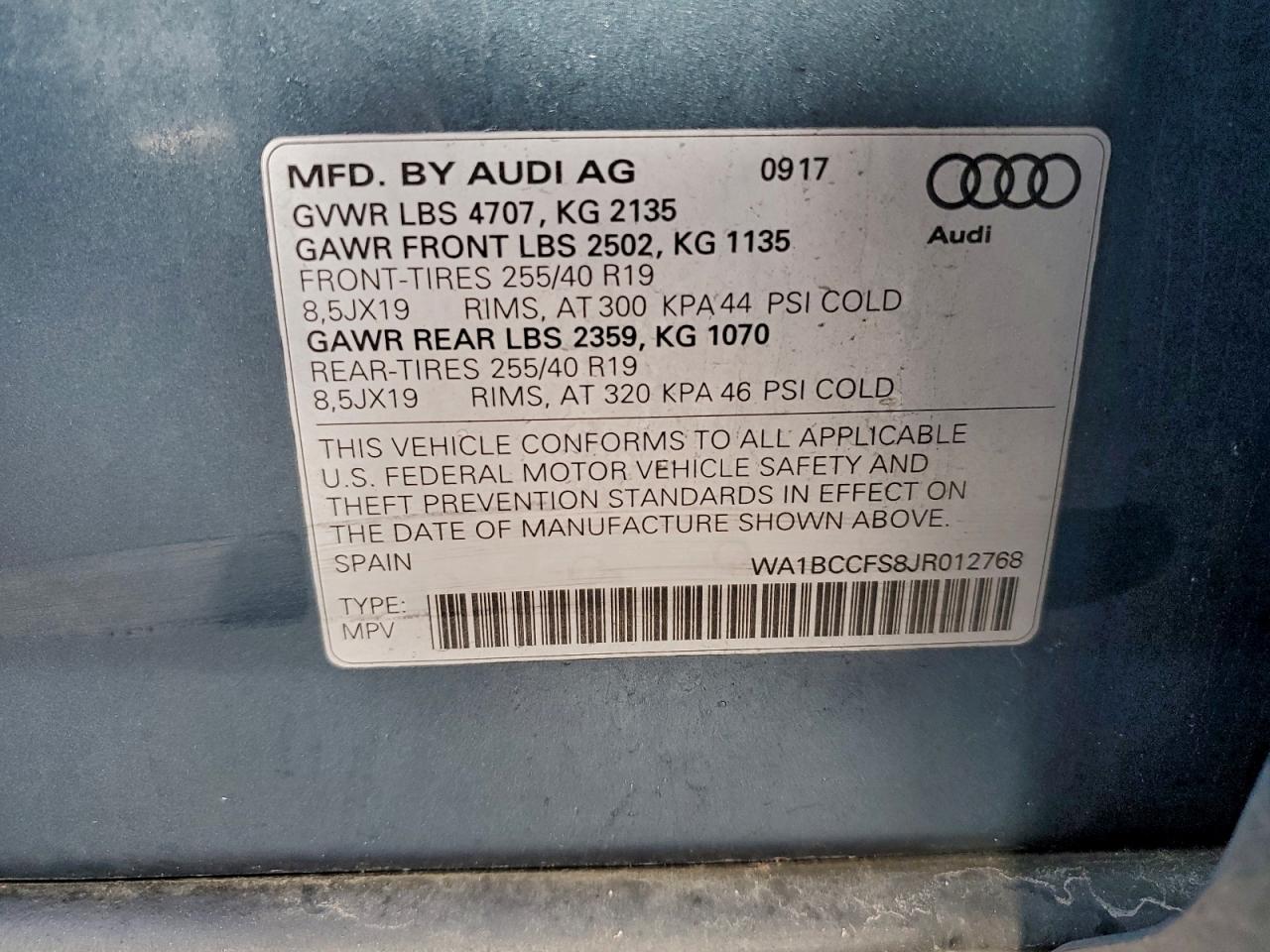 2018 Audi Q3 PREMIUM, VIN WA1BCCFS8JR012768, JAV aukciono nuotrauka 13