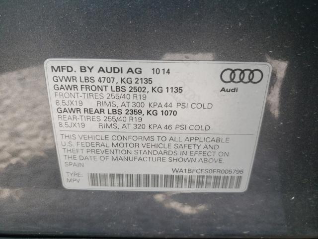 2015 Audi Q3 PREMIUM, VIN WA1BFCFS0FR005795, JAV aukciono nuotrauka 10
