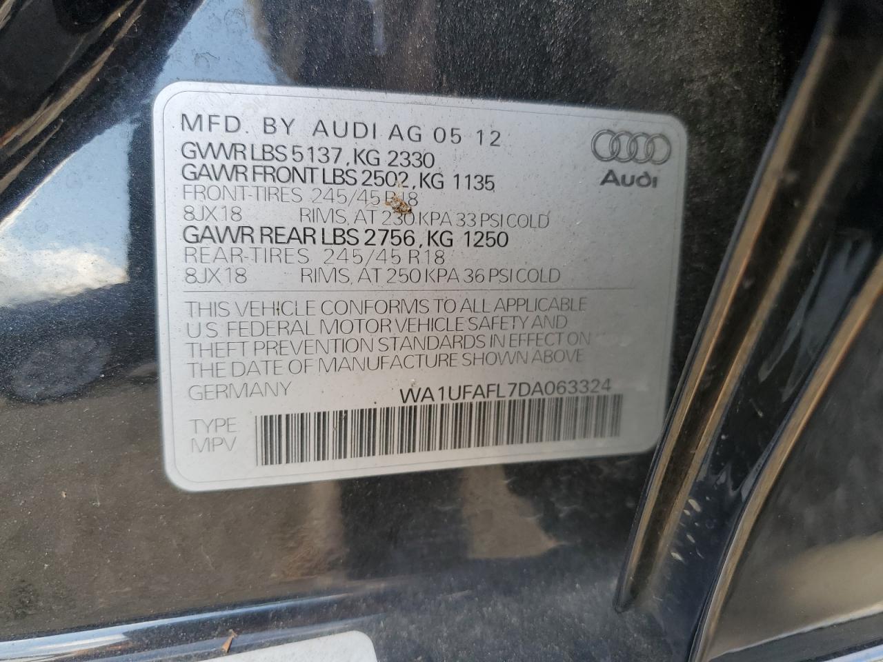 2013 Audi A4 ALLROAD, VIN WA1UFAFL7DA063324, JAV aukciono nuotrauka 12