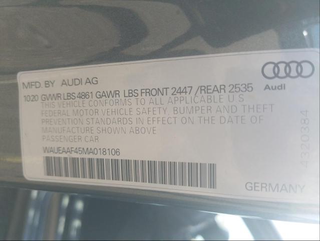 2021 Audi A4 PREMIUM, VIN WAUEAAF45MA018106, JAV aukciono nuotrauka 10